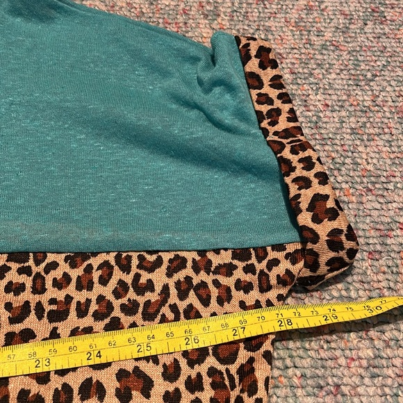 NWT Umgee Oversized Medium Blue/Leopard/cream Linen Blend Short Sleeve Shirt - Picture 4 of 9
